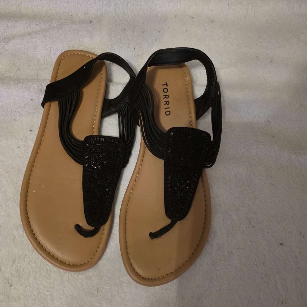 Black Torrid Brand Sandals With Gem Detail